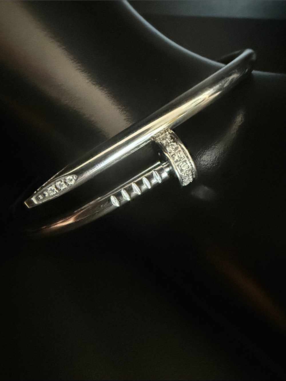 Silver-Tone Nail Bangle Bracelet with Crystal Accents
